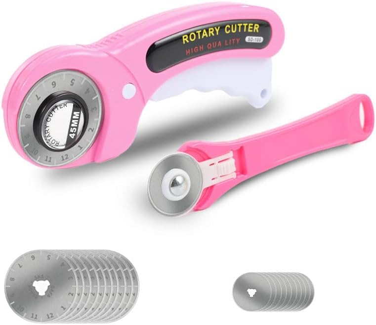 VortecSys Rotary Cutter for Fabric, 45mm and 28mm Rotary Cutters Kit with Extra 10 Blades, Ergonomic Rolling Cutter with Safety Lock, Suitable for Leather, Crafting, Sewing, and Quilting Fabric (Pink) - Image 1